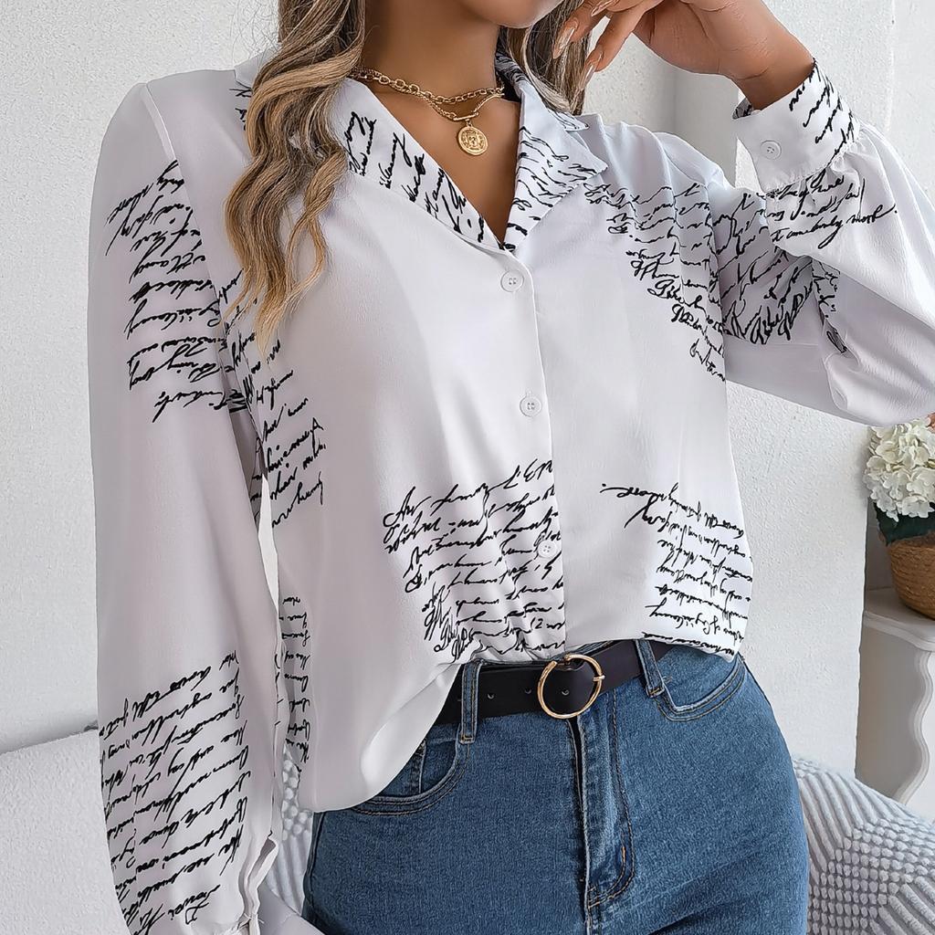 GMXIA Women's Fashion Casual Summer Suit Long Sleeve Collar Blouses & Alphabets Shirts