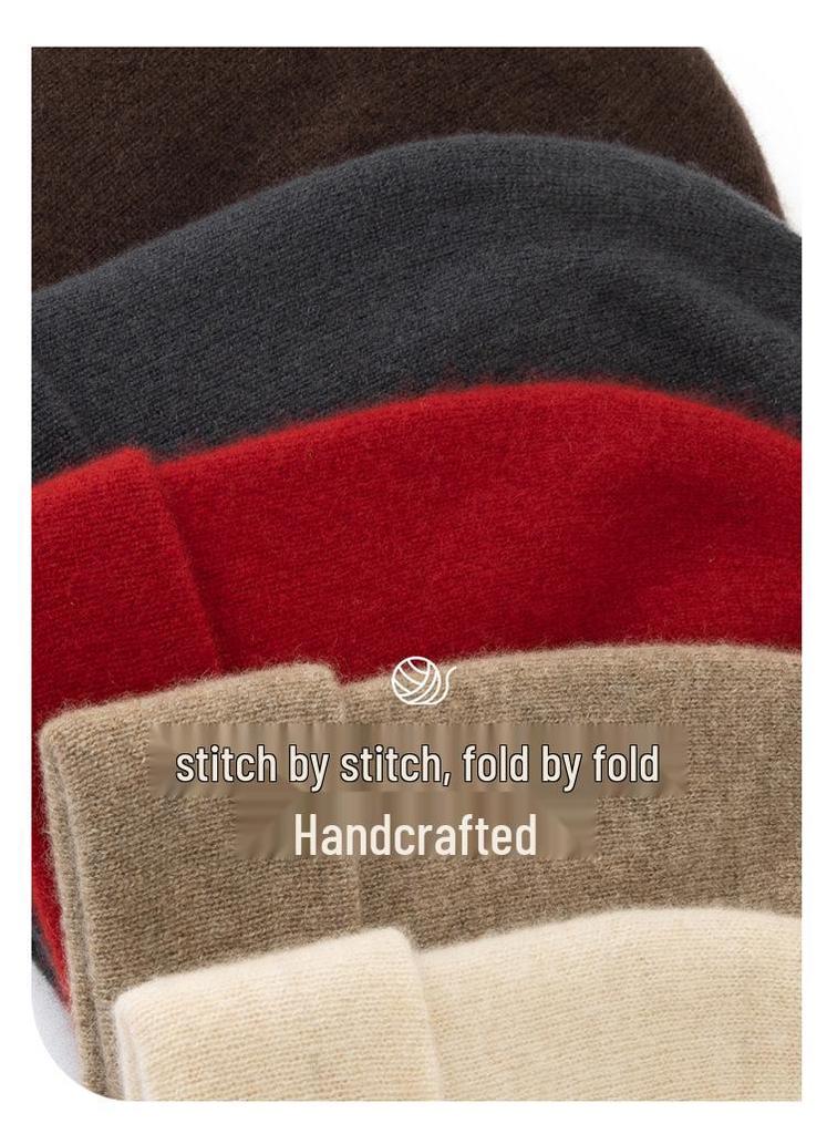 Women's Autumn Winter Cashmere Hat - 100% Pure Cashmere, Solid Watermelon Color, Warm, Large Head Circumference.