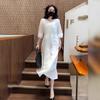 2025 summer new high-end white dress women's loose and thin gentle seven-quarter sleeve temperament skirt