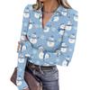 Damenmode Lässig Weihnachts-Print V-Ausschnitt Langarm Knopfleiste Oberteil