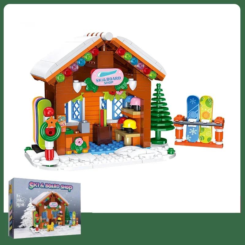 Non-Toxic Christmas City Street View Building Blocks Cream Cart Snowman Skateboard Shop Gift Car Model Bricks Decoration Christmas Gifts