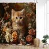 Cute Cats Shower Curtain Vintage Watercolour Floral Plant Animals Pet Kids Bath Curtains Fabric Home Bathroom Decor With Hooks