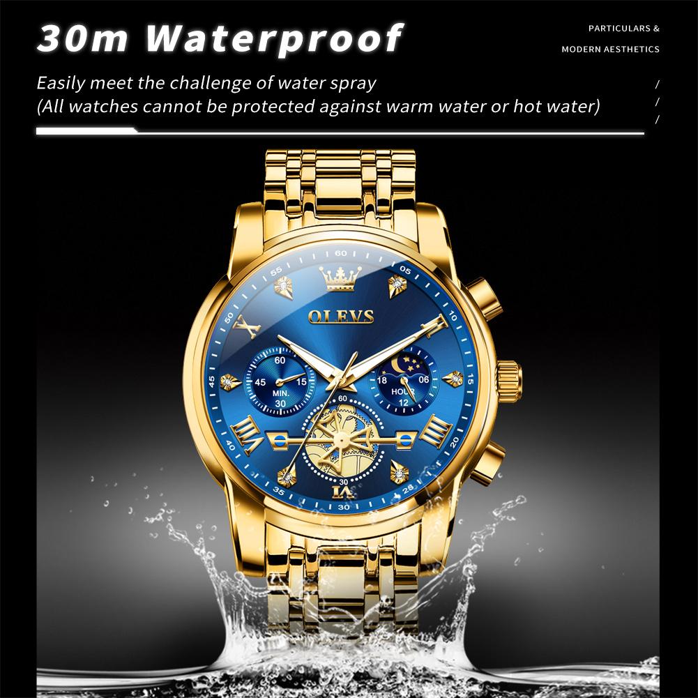 OLEVS 2856 Men's Watches Classic Multifunctional Fltwheel Chronograph Original Quartz Wristwatch Moon Phase 24 Hour Waterproof