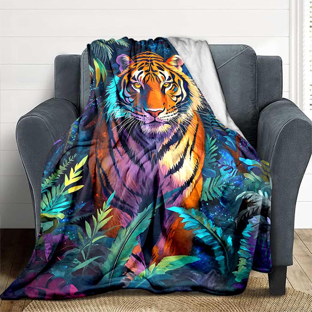 1pc Tiger Jungle Lightweight Flannel Blanket, Comfortable and Warm Blanket, for Office and Camping Sofa Bed, Livingroom178