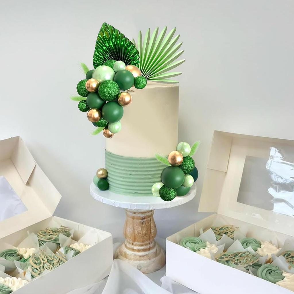 36 pcs Balls Cake Toppers Palm Leaves Cake Decorations for Birthday Wedding Baby Shower Party Supplies