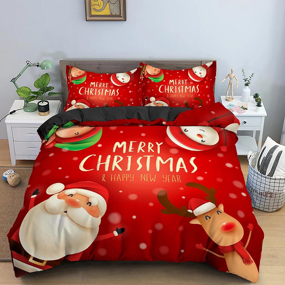 

3D Mery Christmas King Quen Beding Set Children Kids Carton Santa Snowman Der Warm Comforter Cover XMAS Soft Duvet Cover Polyester Comfortable Quilt 100*200cm Single