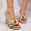 Summer New Slipper with Metal Buckle Block Heel Womens Square Toe Open Toe High Heel Fashion Plus Size Slippers
