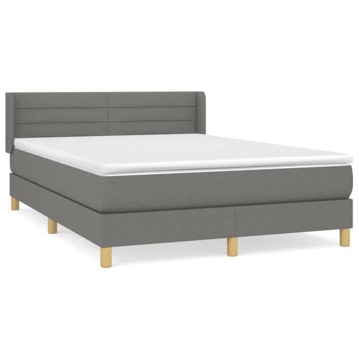 3130346 vidaXL Lit à sommier tapissier avec matelas Gris foncé 140x190cm Tissu