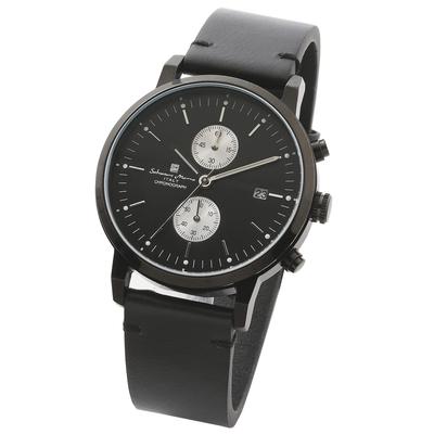 Unisex Zegarek Prosty Cienki Analogowy Kwarcowy Chronograf Skórzany Pasek Czarny BKBK [Salvatore Marra] Męski Damski