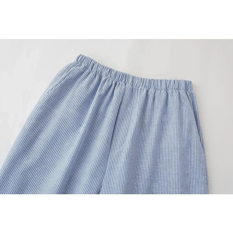 Pijamas Women 2 Pieces Outfits Set Pocket Striped Turn-Down Collar Shirts Tops Loose Pants Homewear Casual Sleepwear Women Pjs