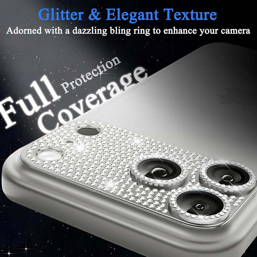 Bling Glitter Diamond Camera Lens Protector Case Cover for iPhone 17 Air 16 Pro Max 15 14 Plus 13 12 Mini 11 Glass Screen Women cute Phone Accessory