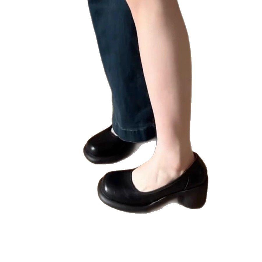 2025 spring and autumn new French retro brown thick heel Mary Jane shoes women's round head small man not tired feet high heels