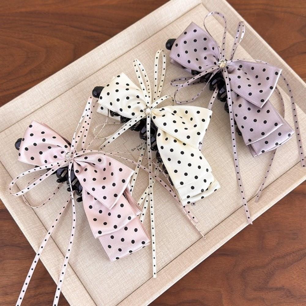 Versatile Polka Dot Bow Hair Clip Sweet Sweet Hair Accessories Ribbon Banana Clip  Women Girls