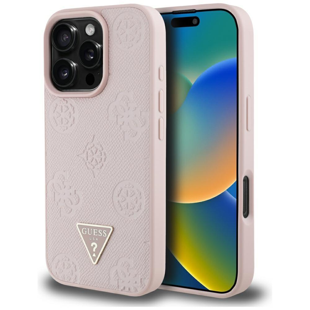 Etui Guess Grained Hot Stamp Peony       Triangle Logo Magsafe Do Iphone 16 Pro Różowy