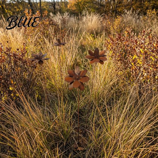 Metal Flower Lawn Stakes Rustic Ground Stake Vintage Garden Art Weather-Resistant Rusted Outdoor Patio Decorations Iron Yard Decor for Pathway