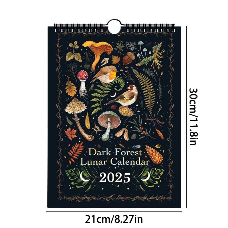 Lunární kalendář Dark Forest 2025 obsahuje 12 originálních ilustrací kreslených v průběhu roku 12 měsíční barevný nástěnný kalendář