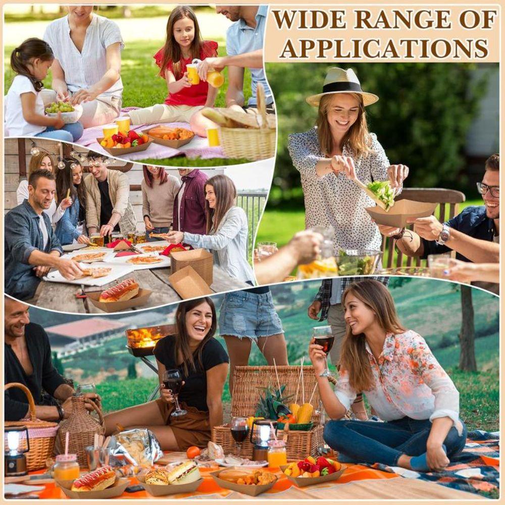 50Pcs Sturdy Durable Kraft Paper Food Containers Boat Shape Snack Bowl Food Tray Box  Picnic Camping