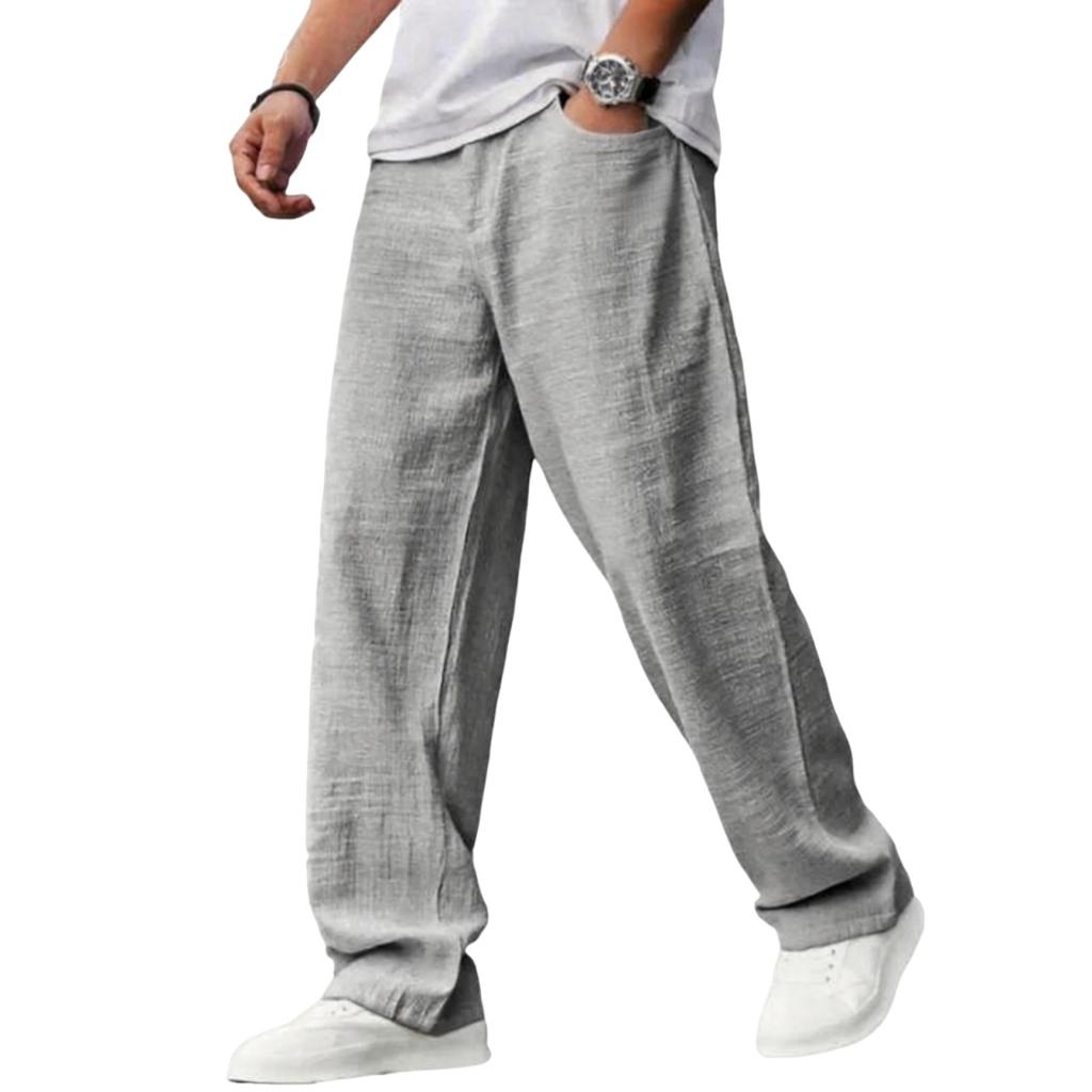Men's Linen Four Seasons Thin Breathable Cargo Multi,pocket Loose Casual Wide Leg Pants