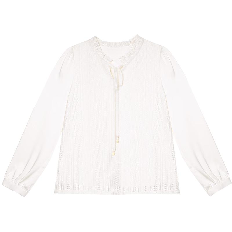 BETU Women s Fall 2025 Jacquard Lace Satin Sleeve Blouse S