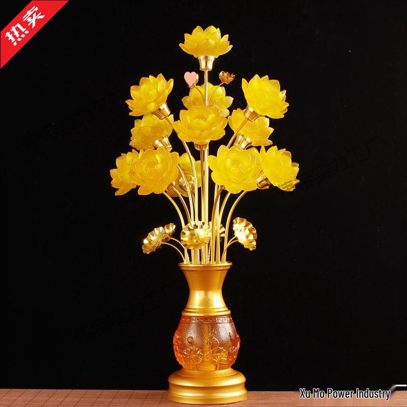 Seven-Color Lotus Lamp for Buddha Offering: Ever-Burning Guanyin Home Decor – Nine Horse Year Edition