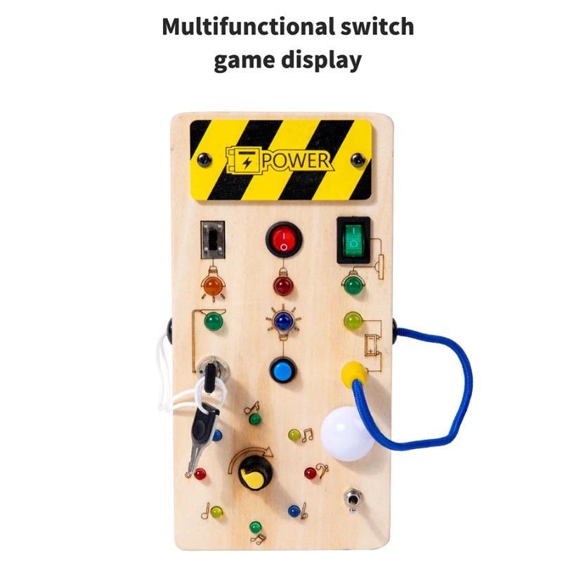 DIY Busy Board Physics Science Wooden Toy with LED Light Switch for Children Education Learning Sensory Busy Board Game Toys
