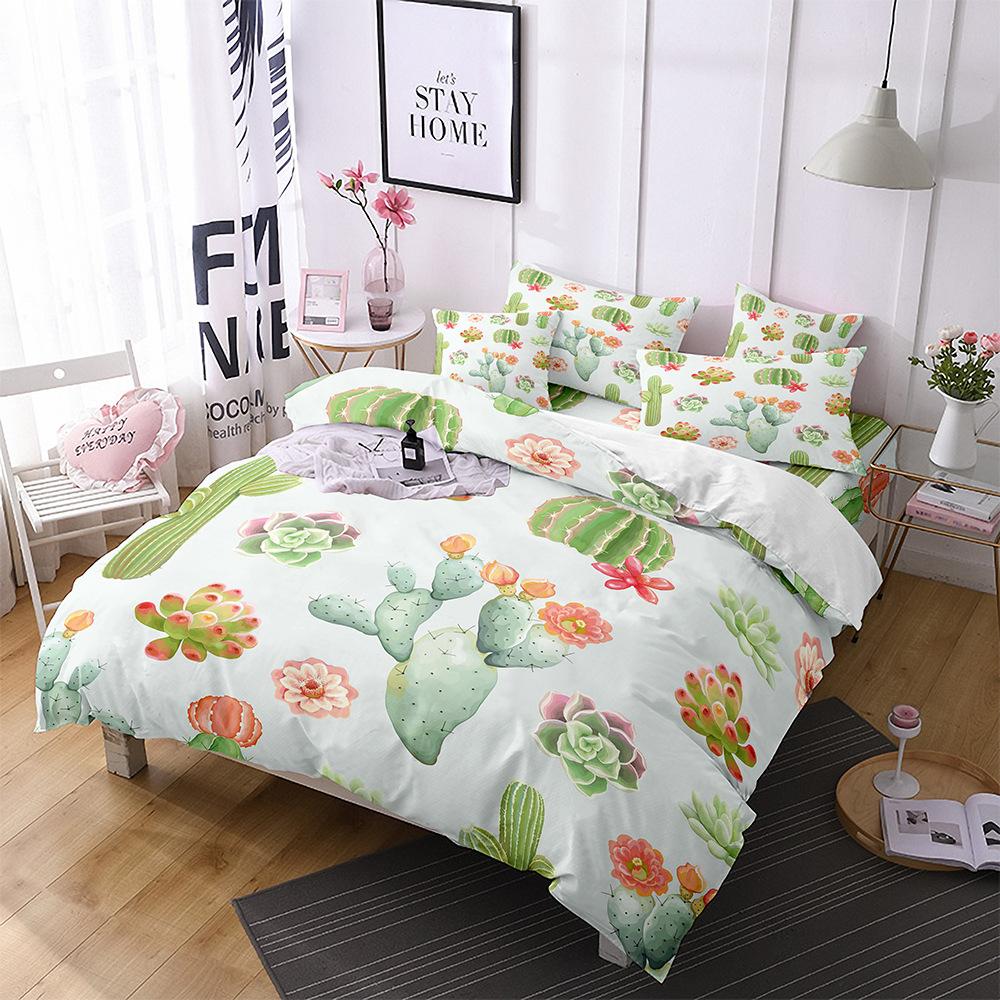 Kaktus Bettbezug Set King Queen Größe Tropischer Botanischer Garten Druck Grüne Pflanze für Mädchen Jungen Teenager Polyester Bettwäsche Set