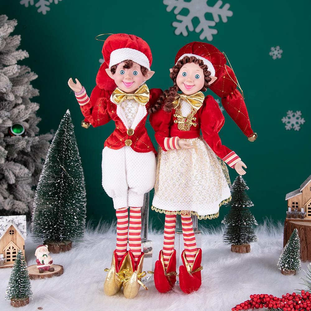 Red-White-Gold Christmas Elf Doll Set
