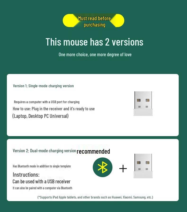 Dual-Mode Silent Wireless Bluetooth Charging Mouse for Laptops