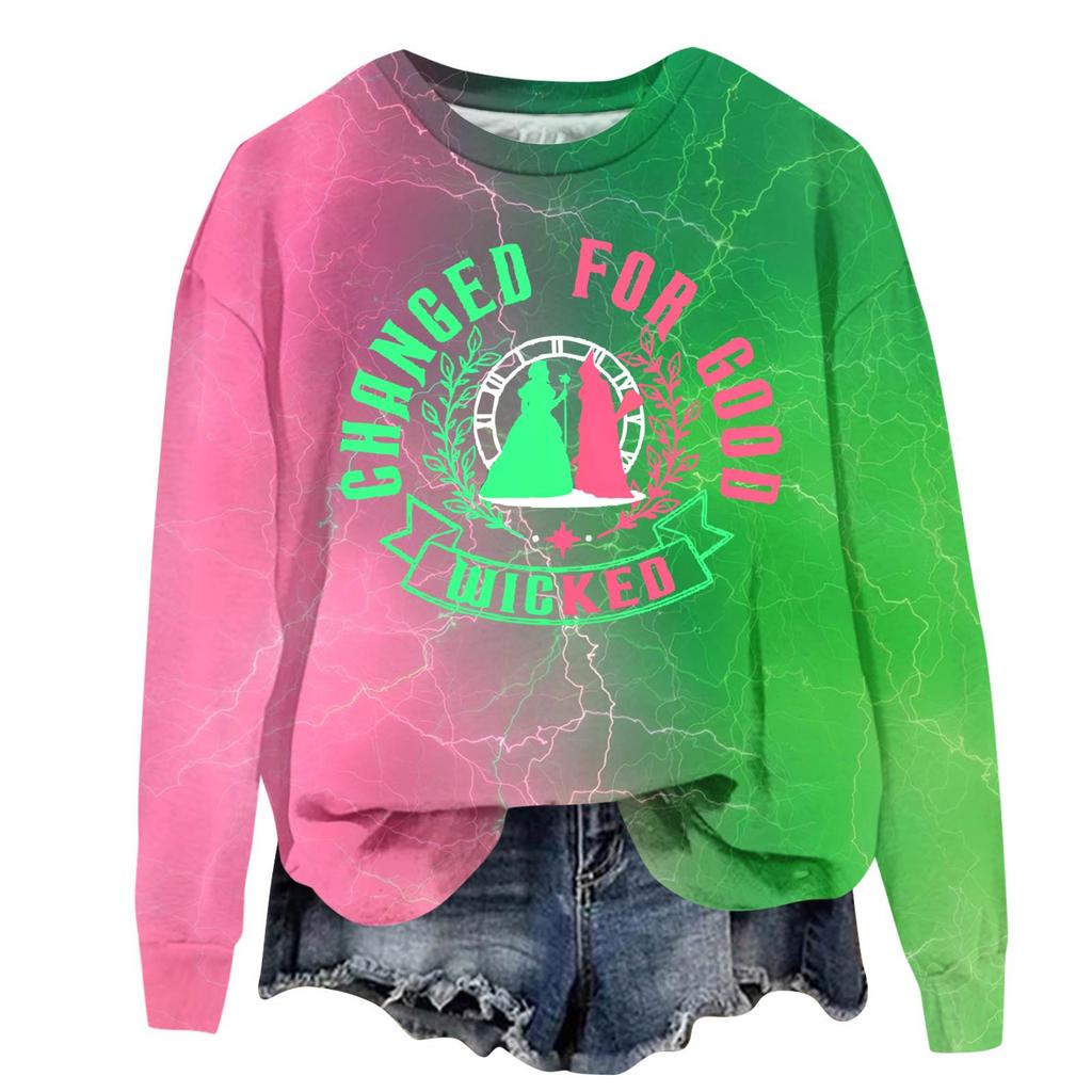 Damen Modisches Lässiges Übergroßes Langärmeliges Rundhals-Pullover-Sweatshirt mit Aufdruck