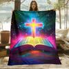 1 Stück Kreuz und Bibel Religiöse Decke - Ultra-Weiche Leichte Flanell-Wohndecke mit Neon-Evangelienbuch