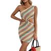 2025 Ethnic Style One-Shoulder Cutout Mini Dress with Colorful Stripes
