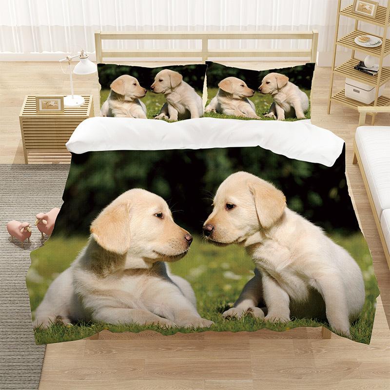 German Shepherd Duvet Cover Set King/Queen Size Purebred Hound Animal Bedin Set Kids Cute Dog Puppy Polyester  Meeting Cover