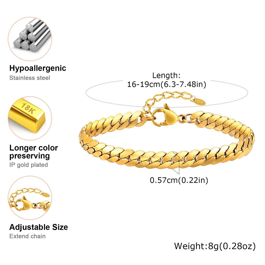 Personality Curb Cuban Link Bracelets for Women, Gold Color NK Chain Bracelet,Stainless Steel Gold Color Fashion Jewelry Gift