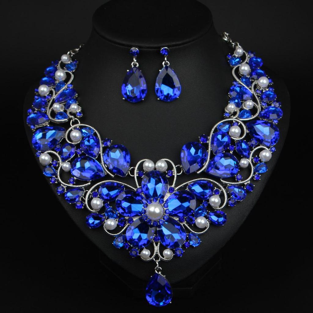 Elegant Cross-Border Fashion Flower Crystal Necklace & Earring Set for Brides