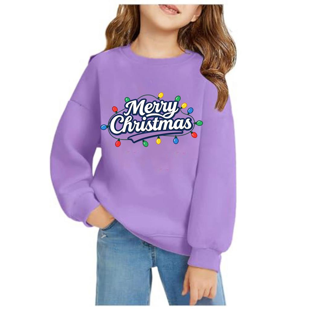 Girls Christmas Print Long Sleeve Hooded Sweatshirt Casual Comfortable Pullover for Fall Winter
