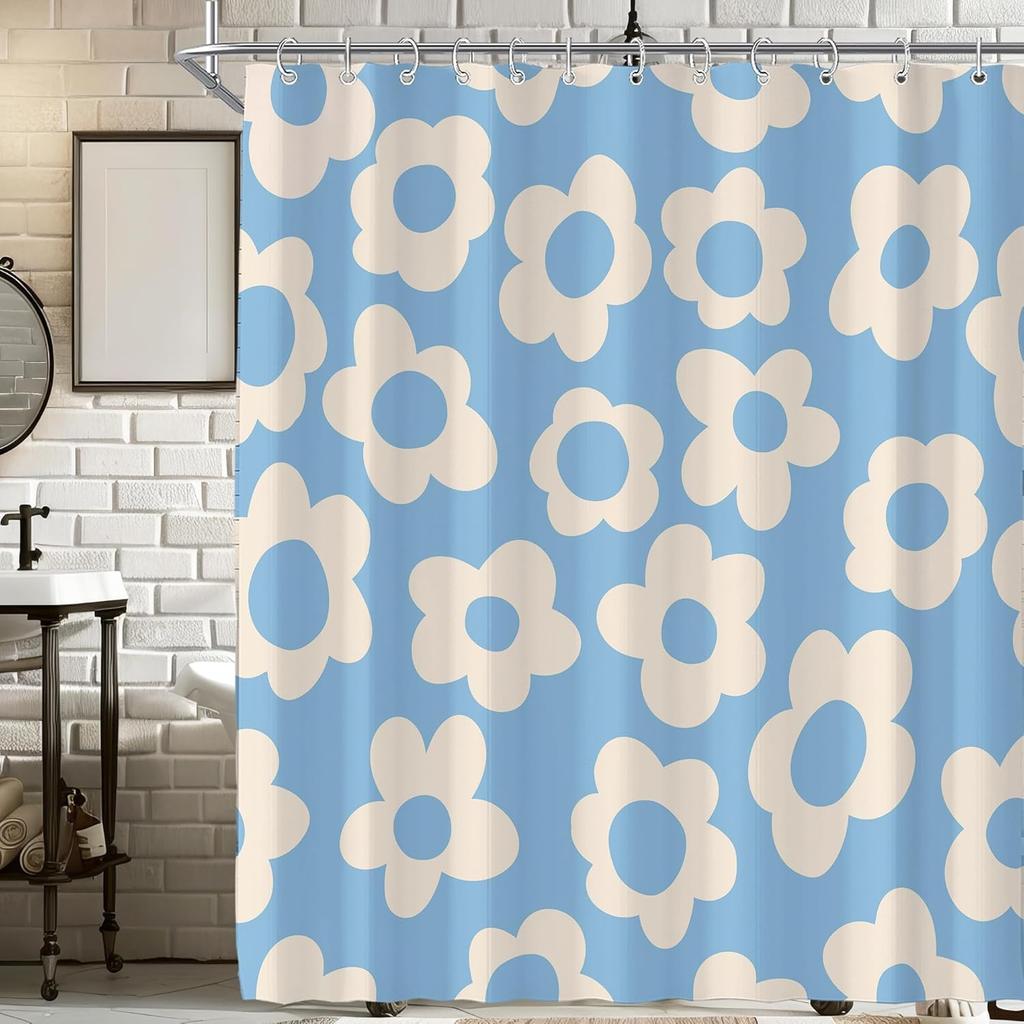 Tenda Doccia Floreale Astratta Carina Retrò Nera per Bagno Estetica Vintage Amabile Anni '70 Divertente Decorazione Vasca da Bagno