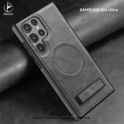 Per Samsung Galaxy S24 Ultra S23 S22 Ultra Plus supporto in pelle custodia per telefono con ricarica wireless magnetica cover per telefono anticaduta