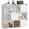 Bookshelf, 9 Compartments, 3 Doors, 6 Open Shelves, for Living Room, Bedroom, Particleboard, White
