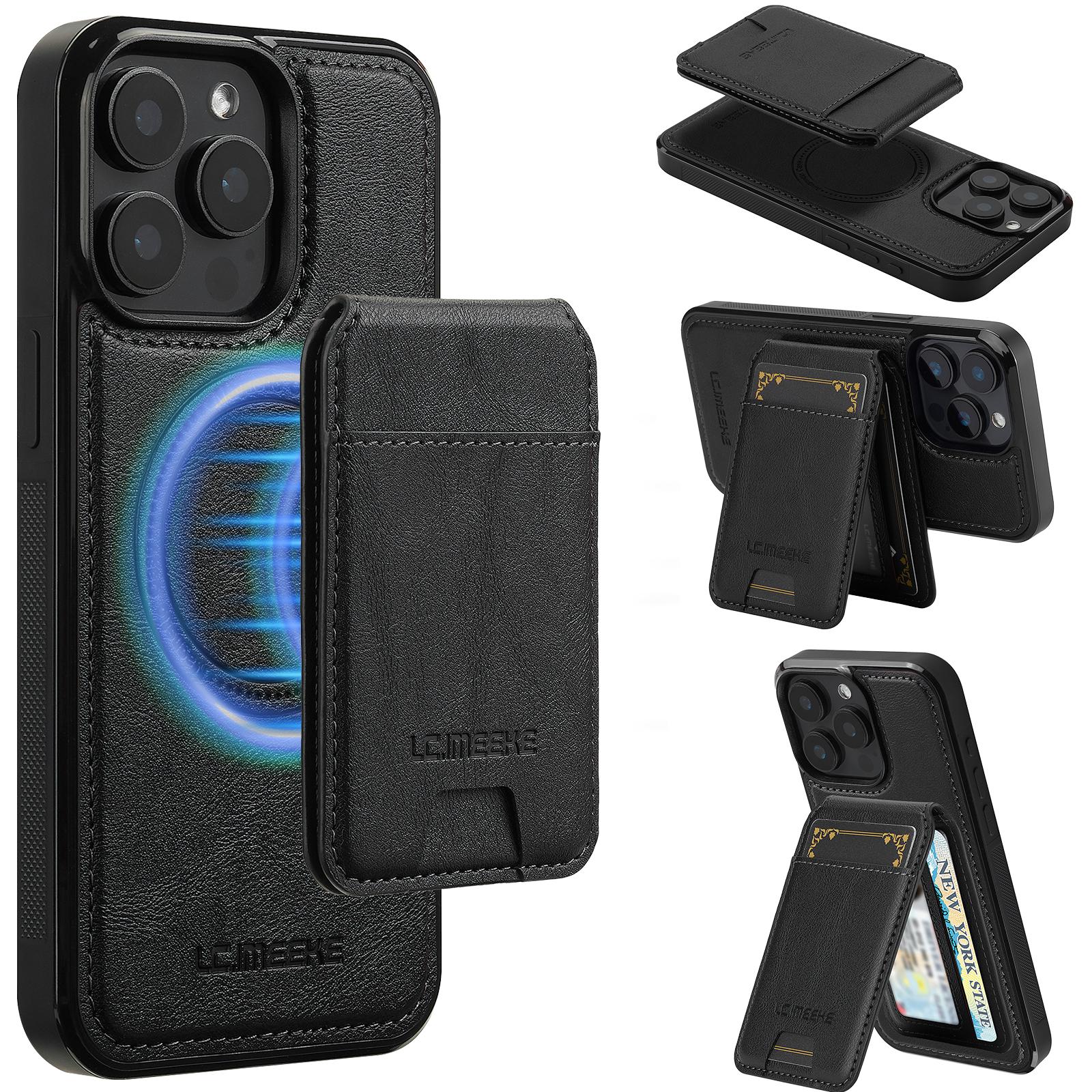 

LC.IMEEKE L3 For iPhone 15 Pro Magnetic Case Detachable Card Holder Leather+TPU Mobile Cover Black