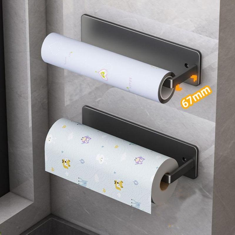 Kitchen Paper Roll Rack Plastic Wrap Holder Carbon Steel Material Dishwasher Rack Self Adhesive Sink Storage Rack