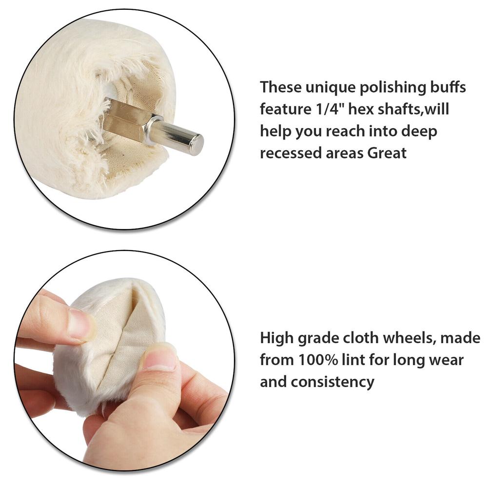 7Pcs Flannelette Polishing Wheel Kit Buffing Pads With 1/4" Hex Shafts Polishing Mop Wheel Grinding Head For Drill