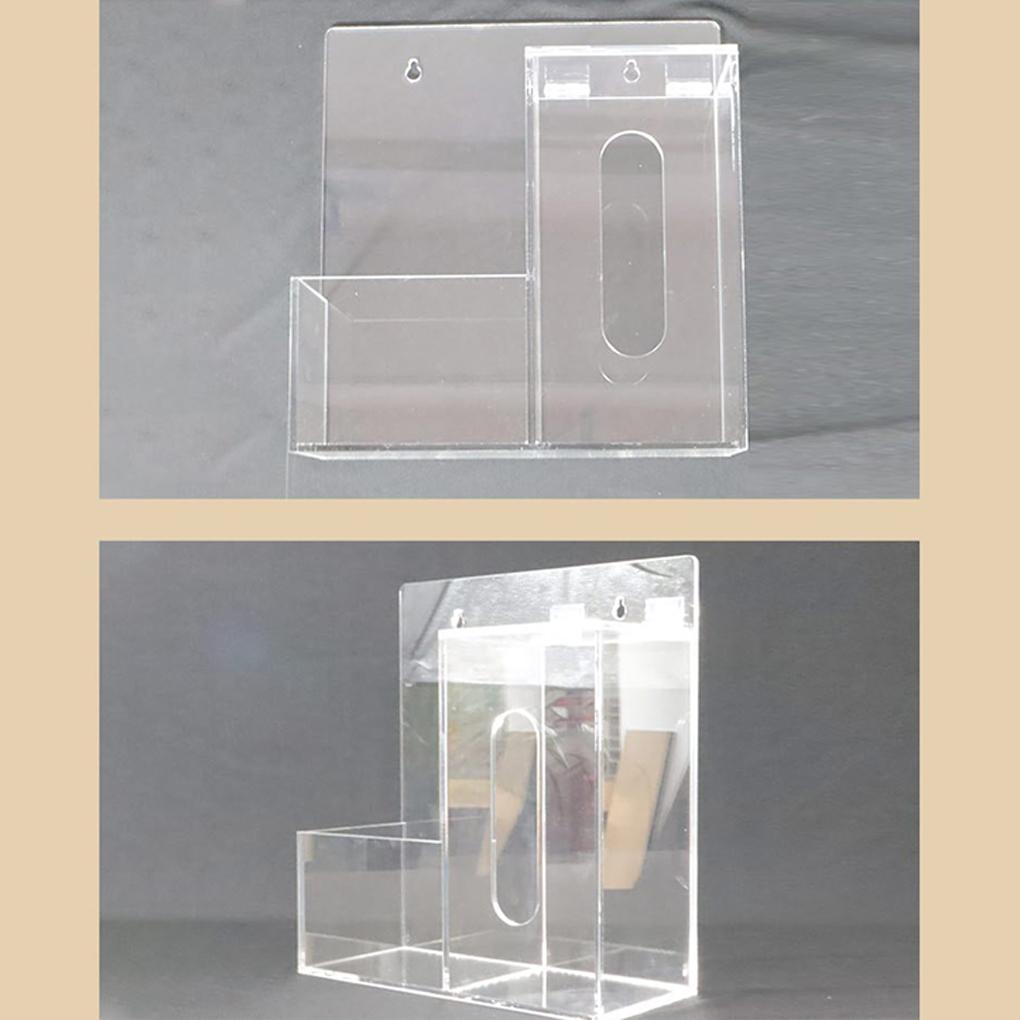 Acrylic Two Compartment Mask Dispenser Box With Hand Stand Transparent Hygiene Station