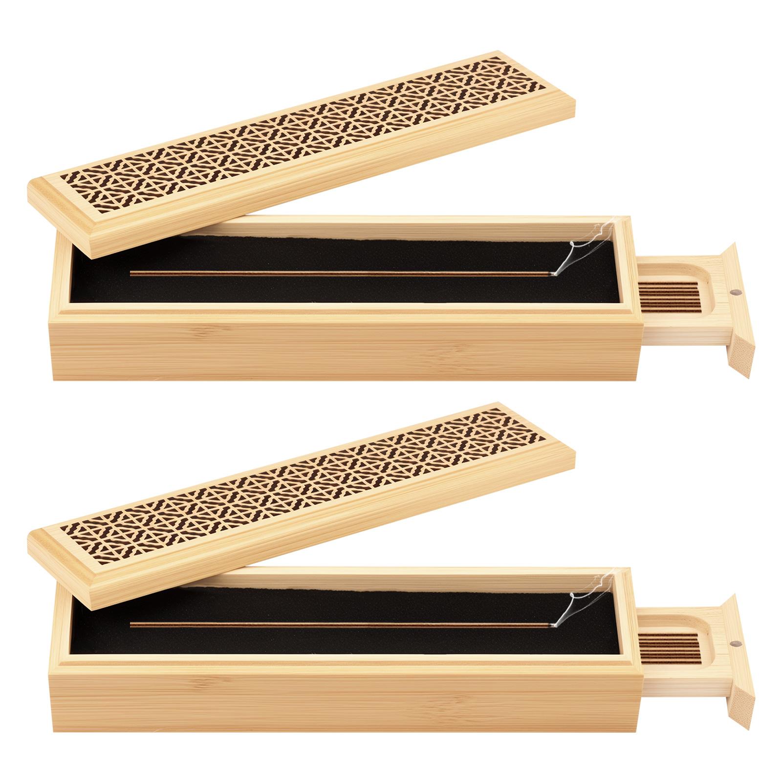 2Pc Incense Holder Burner Double Layer Incense Storage Box Holder Bamboo Incense Burner with Storage for Yoga Room Bedroom Hotel