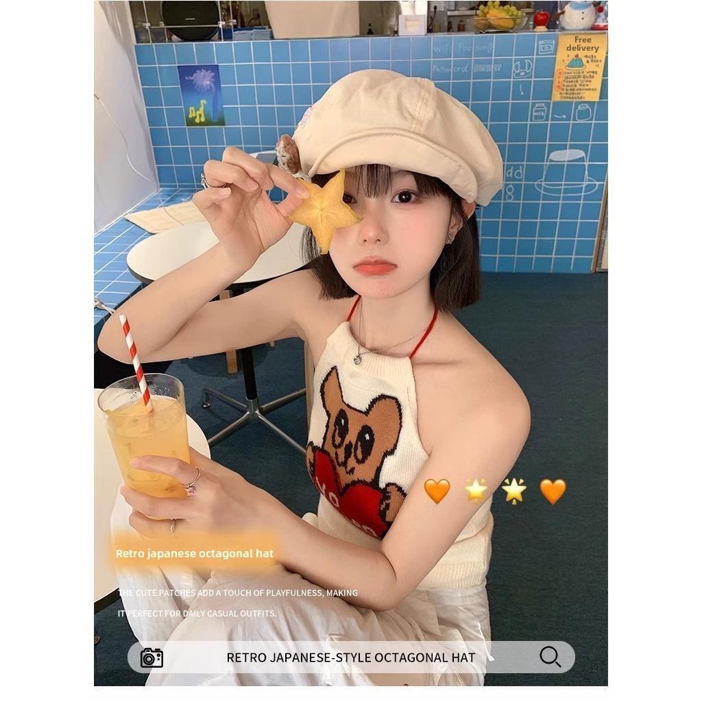 Vintage Star Pattern Womens Octagon Hat With Breathable Polyester For Spring And Summer Casual Wear