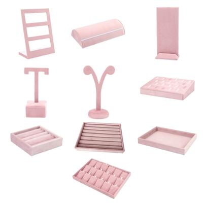 Supporti Espositori Gioielli Rosa Elegante Supporto per Gioielli Tessuto di Velluto Materiale Vassoio Espositore Gioielli per Anelli Orecchini Collane
