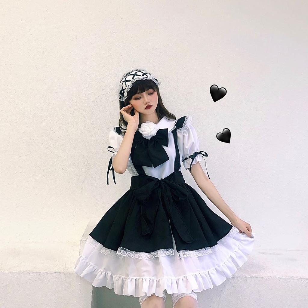 S-XL fofo traje de empregada lolita preto e branco com vestido de menina lolita terno de chefe para senhoras
