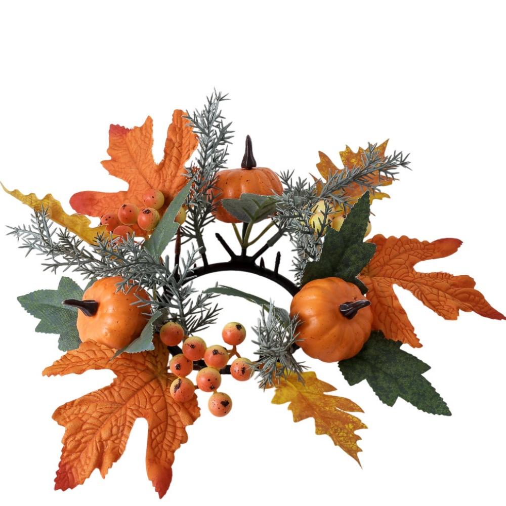 Harvest Festival Wreath Long-Lasting Maple Leaf Wreath Thanksgiving Wreath Artificial Fall Candle Holder For Home Decor Party