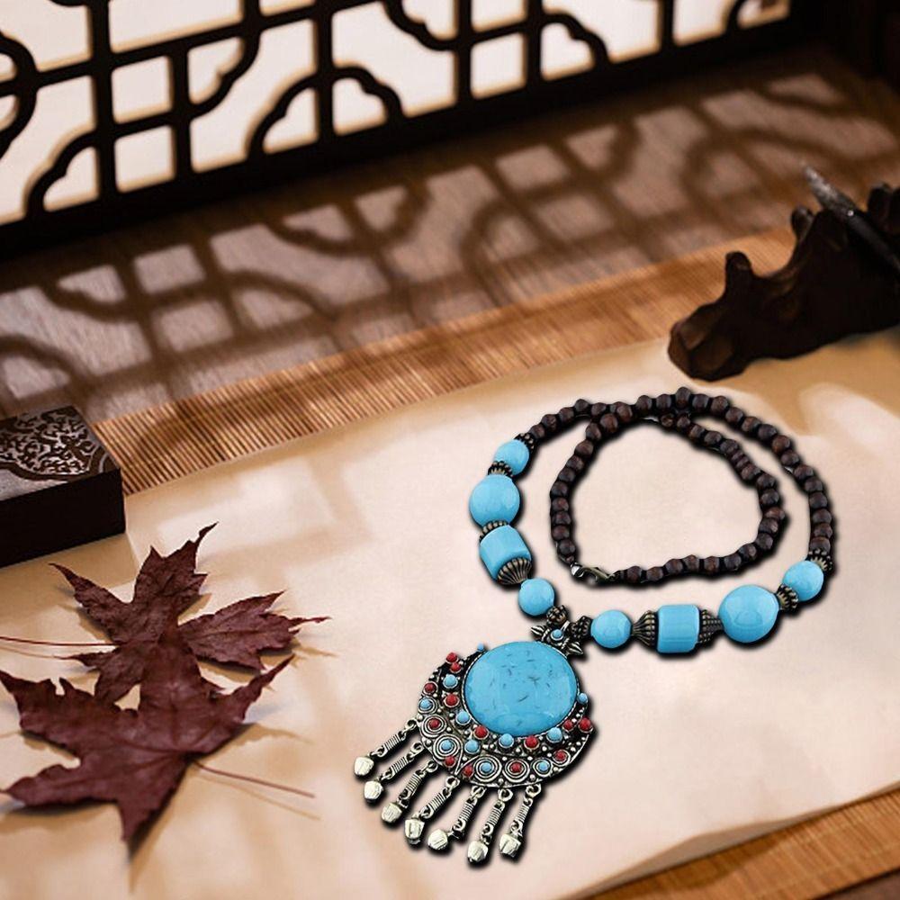 Vintage Bohemian Pendant Necklace Alloy Turquoise Long Necklace New Bohemian Necklace  Girls