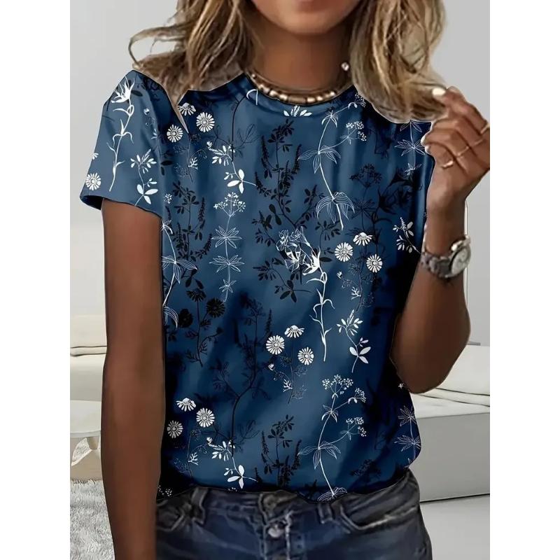 Dandelion Short Sleeve Fashion Women's 3D Dandelion Color Printing Crew Neck T-Shirt Crew Neck Short Sleeve
