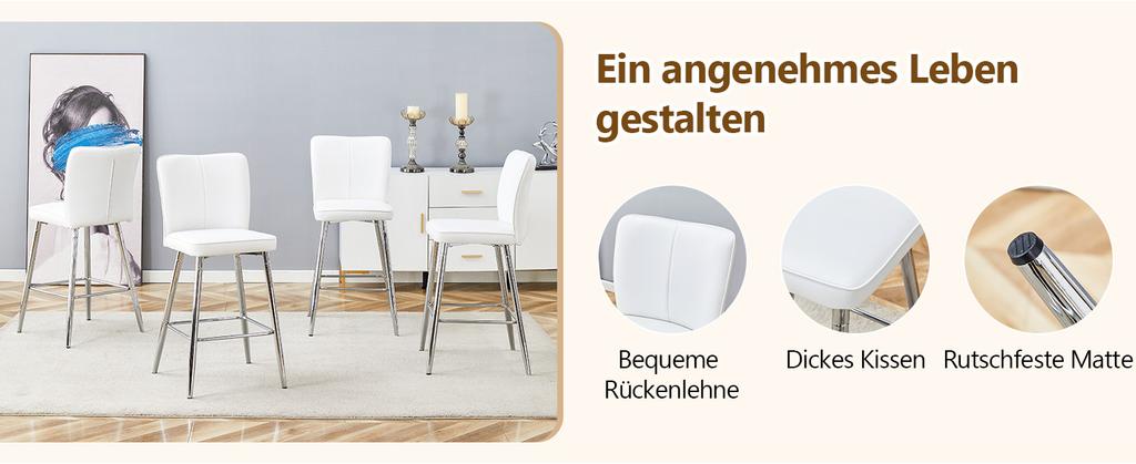 101cm High White PU Material Bar Stool Two-Piece Set: Ergonomic Backrest, Comfortable and Stylish.